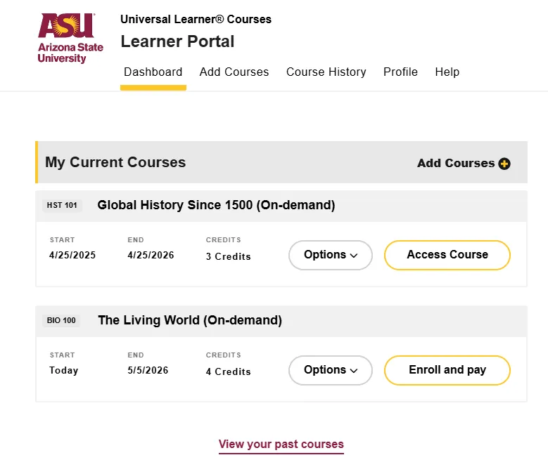 My ASU ULC Courses